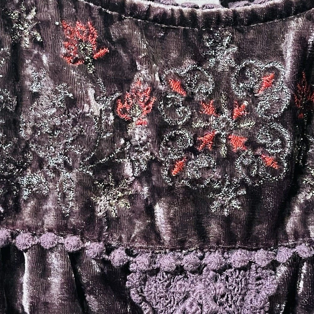 Knox Rose Top Crushed Velvet Floral Embroidery & Lace Purple Plum Women's Size S - Picture 9 of 11